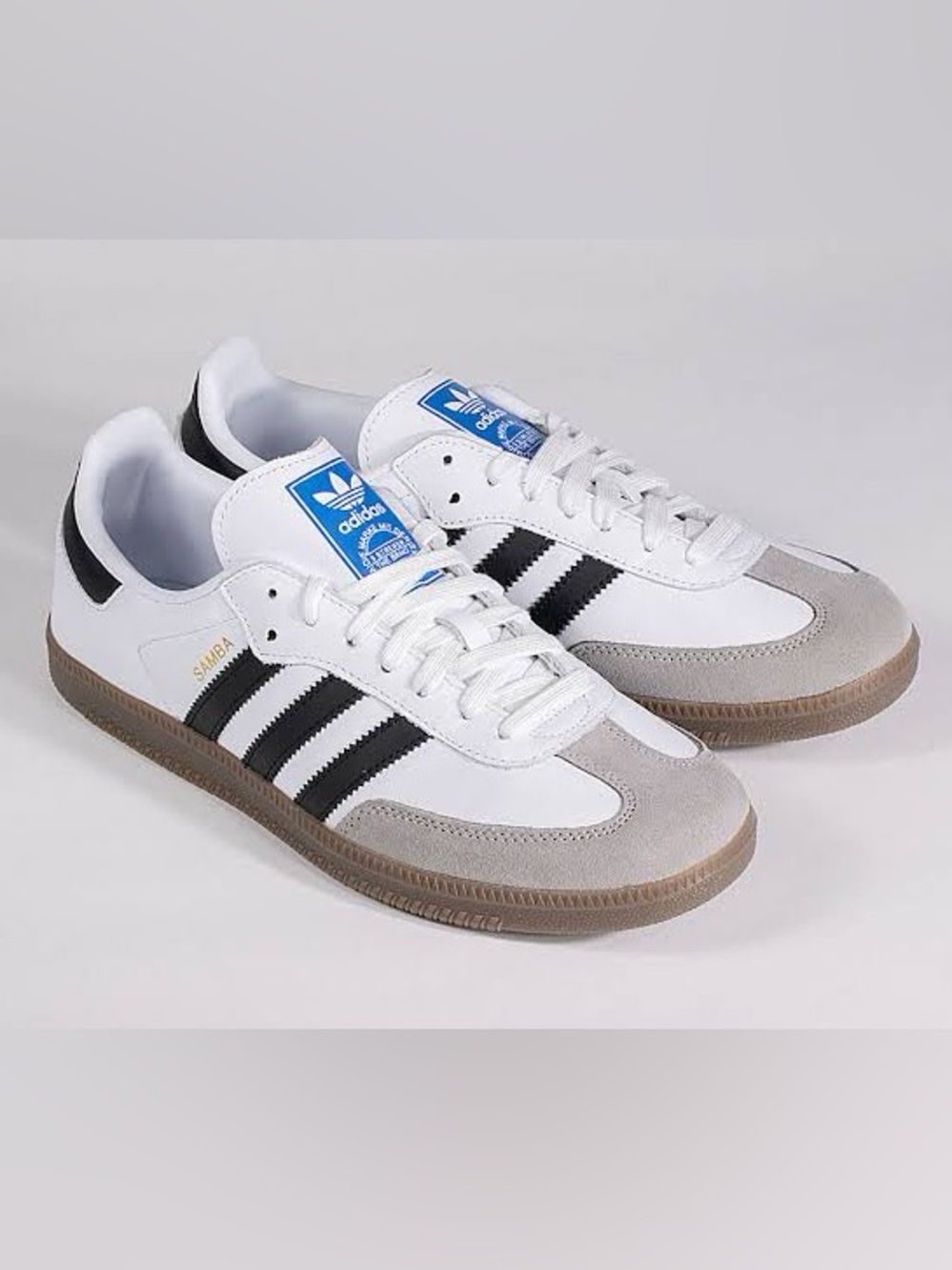 adidas Samba Men's White Black Gray Sneakers with Gum Sole- used shoes